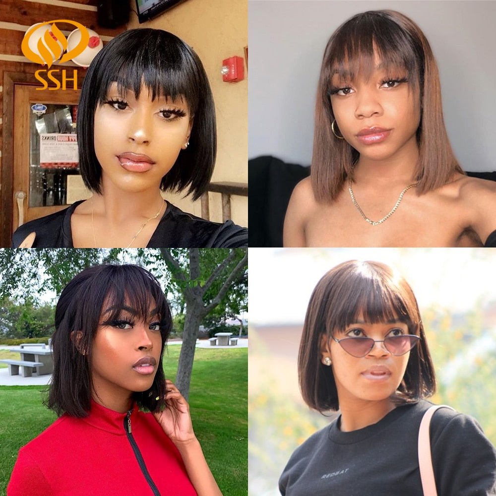 Short Human Hair Wig with Fringe