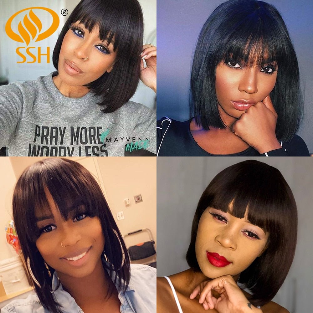 Short Human Hair Wig with Fringe