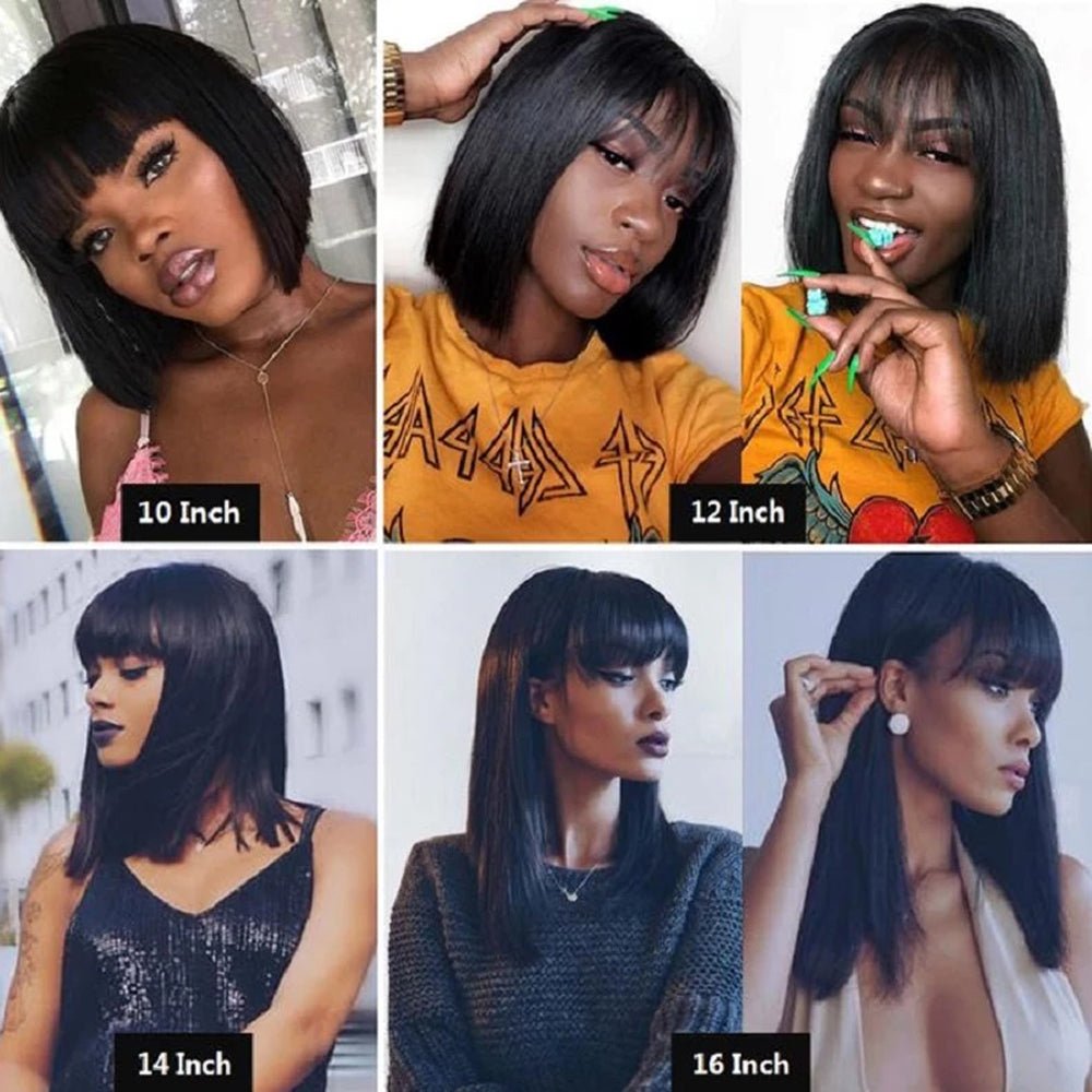 Short Human Hair Wig with Fringe