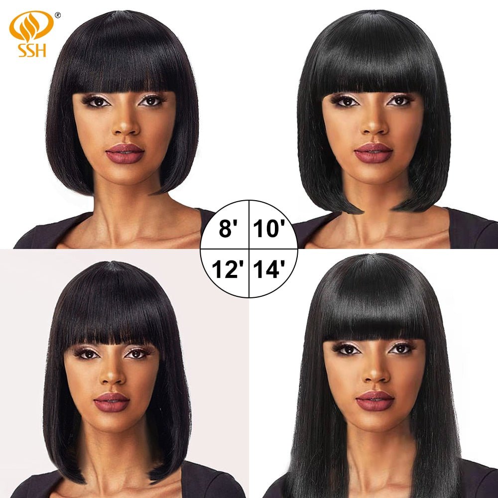 Short Human Hair Wig with Fringe