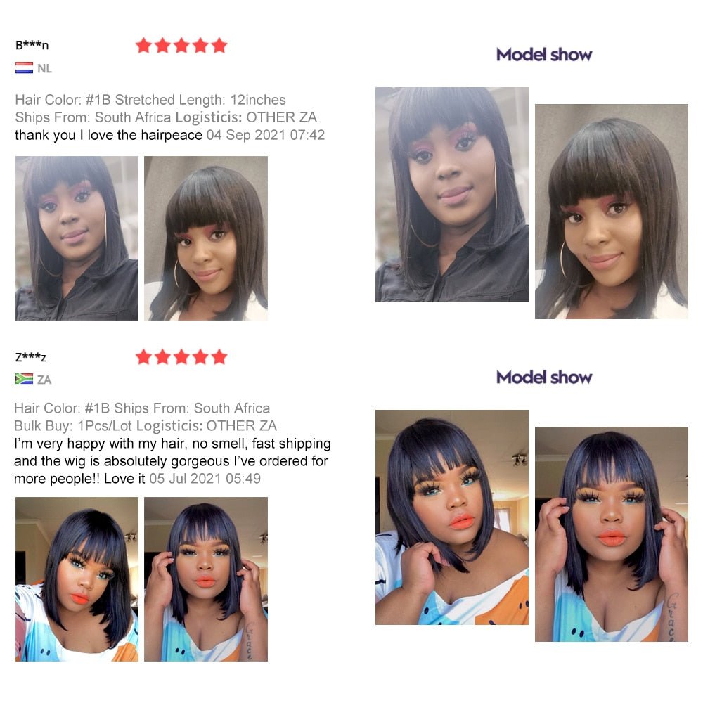 Short Human Hair Wig with Fringe