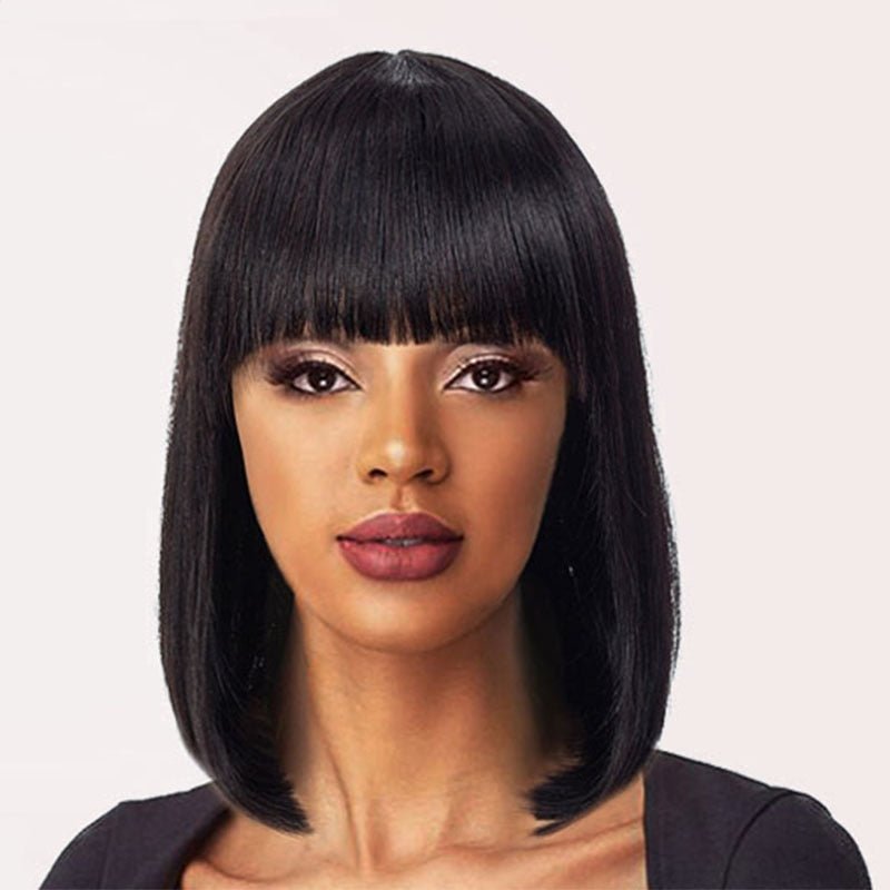 Short Human Hair Wig with Fringe