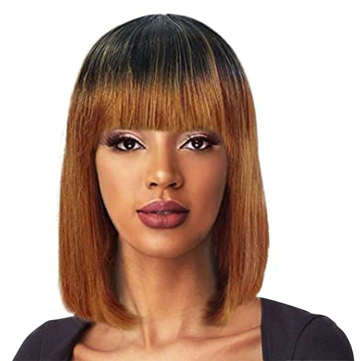 Short Human Hair Wig with Fringe