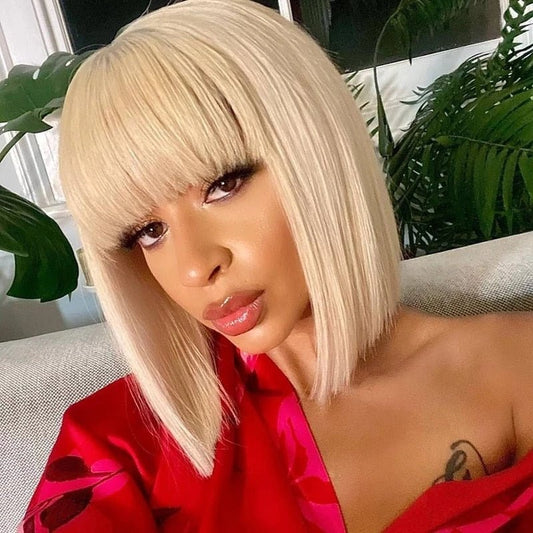Short Human Hair Wig with Fringe