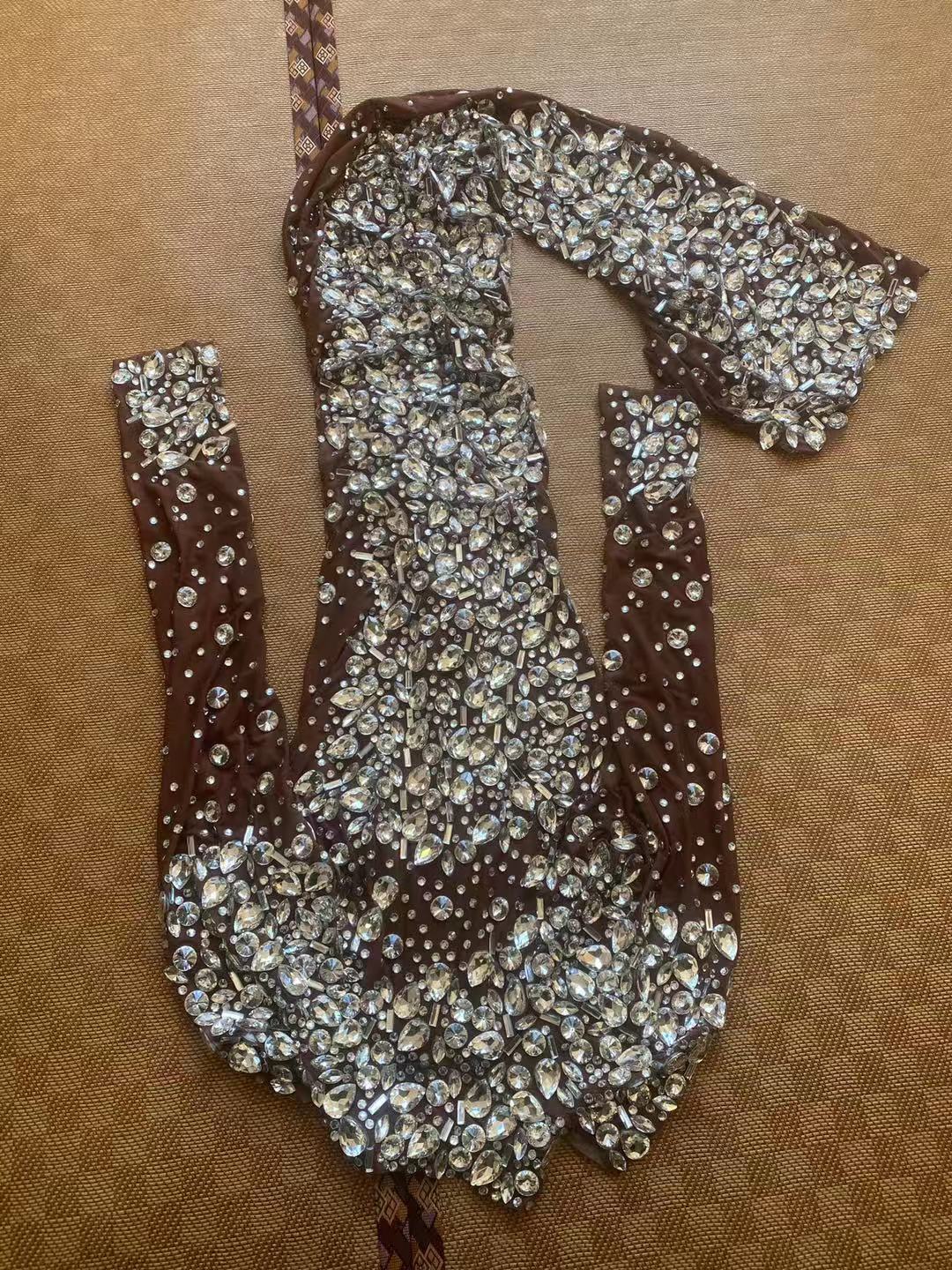 Long Rhinestones Nude Transparent long Dress