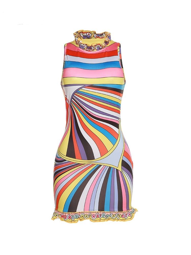 Sleeveless Turtleneck Bodycon Mini Dresses