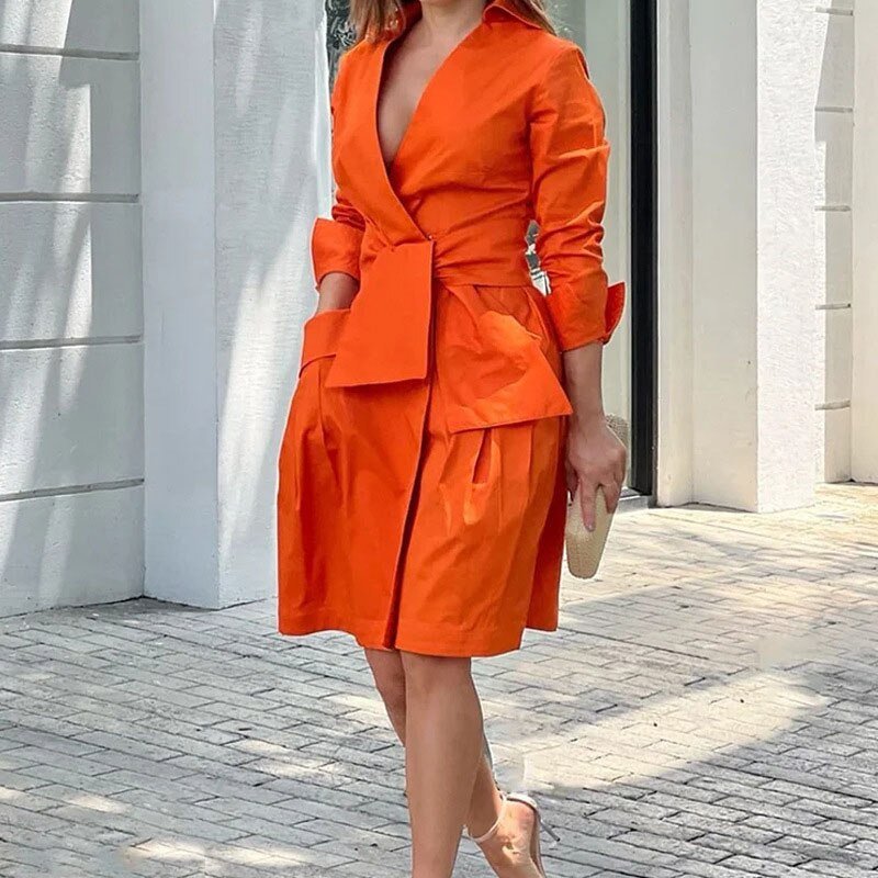 Elegant Fashion Office Lady Pocket Suit Dress