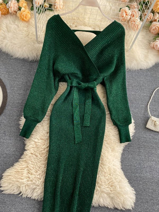 Chic V neck Long Dresses