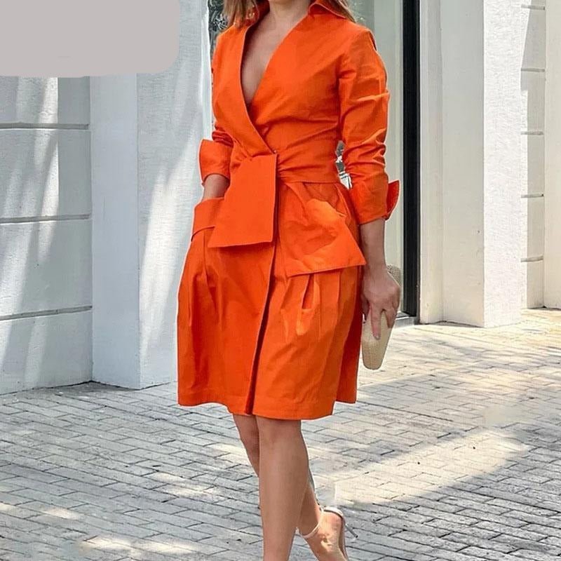 Elegant Fashion Office Lady Pocket Suit Dress