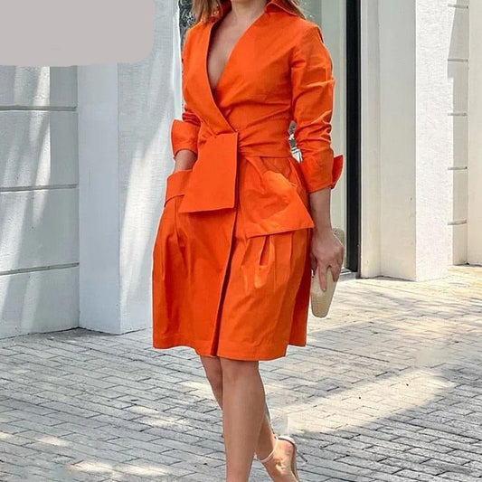 Elegant Fashion Office Lady Pocket Suit Dress
